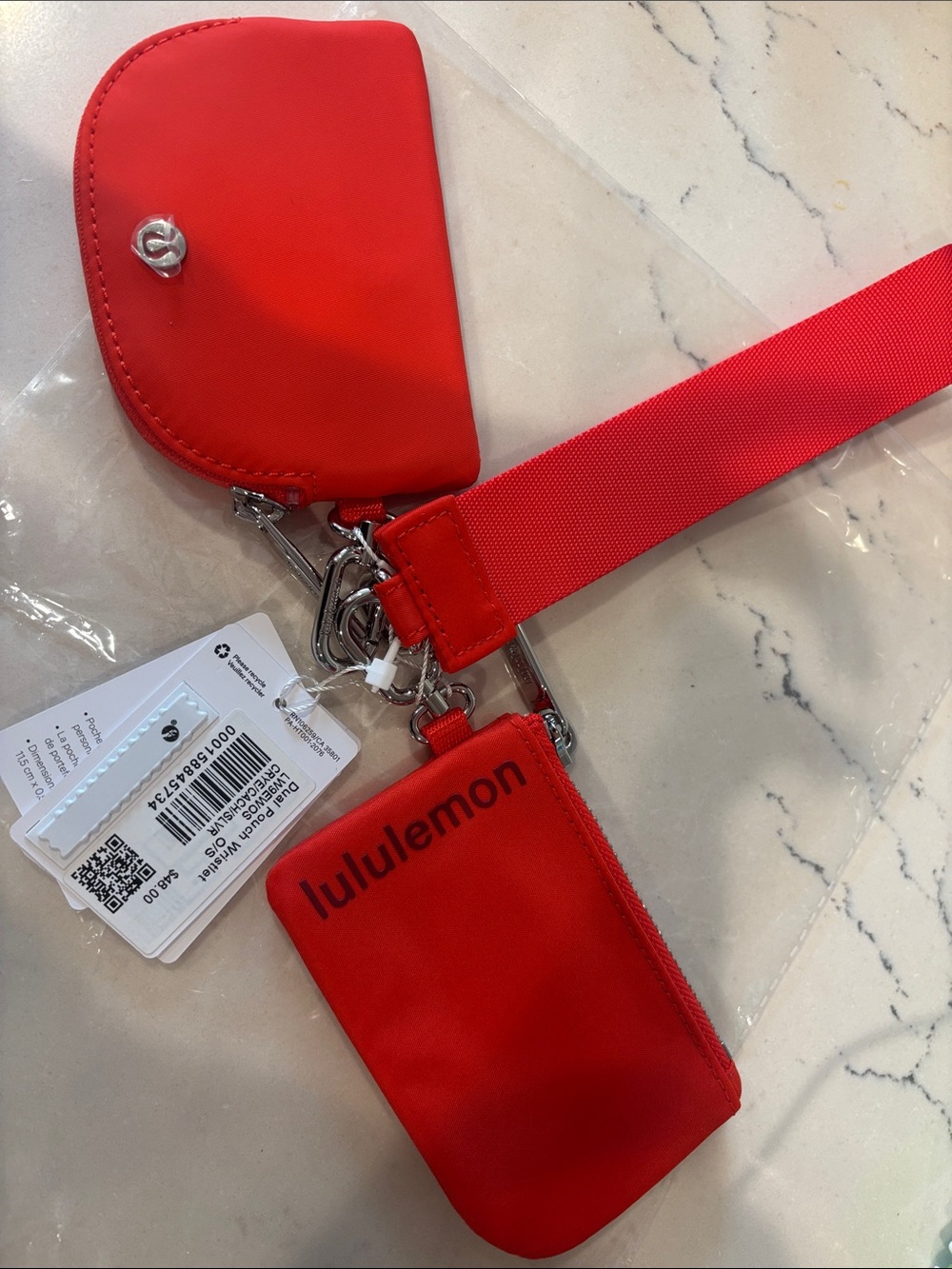lululemon Cherry Ember Cranberry Charm Dual Pouch Wristlet-Silver Hardware  NWT